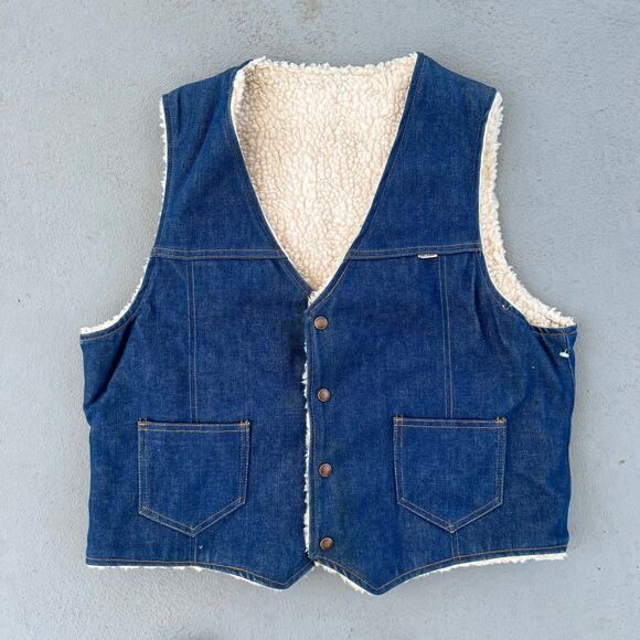 Vintage Nelson denim jean vest with sherpa fleece lining XL - Picture 1 of 8